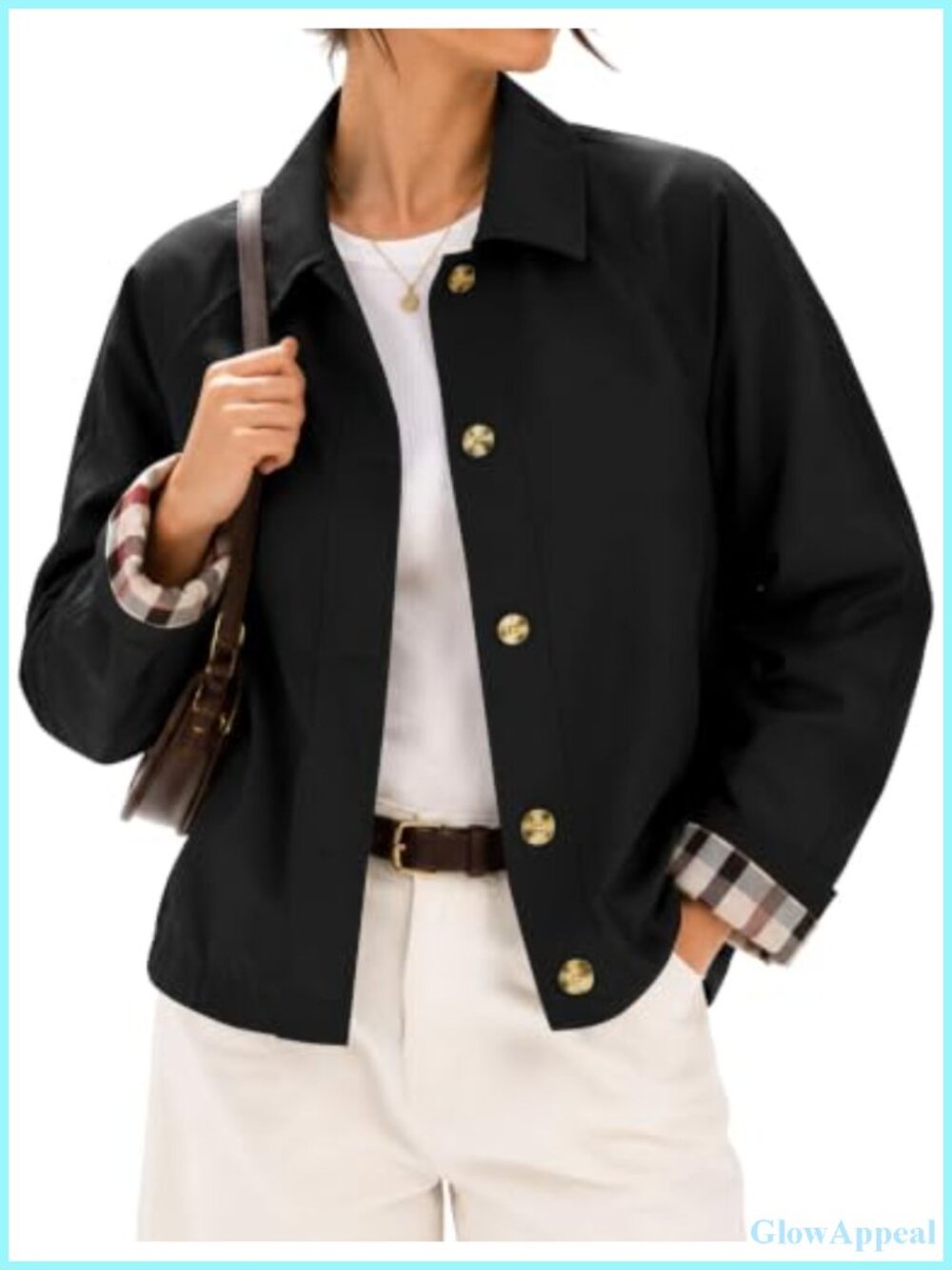 Women's Short Trench Jacket Lightweight Casual Cotton Lining with Pockets